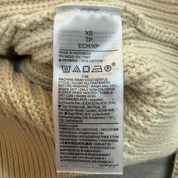 Gap Classic Shaker Stitch Cotton Chino Cardigan Off-White Cream Size XS - Picture 4 of 4